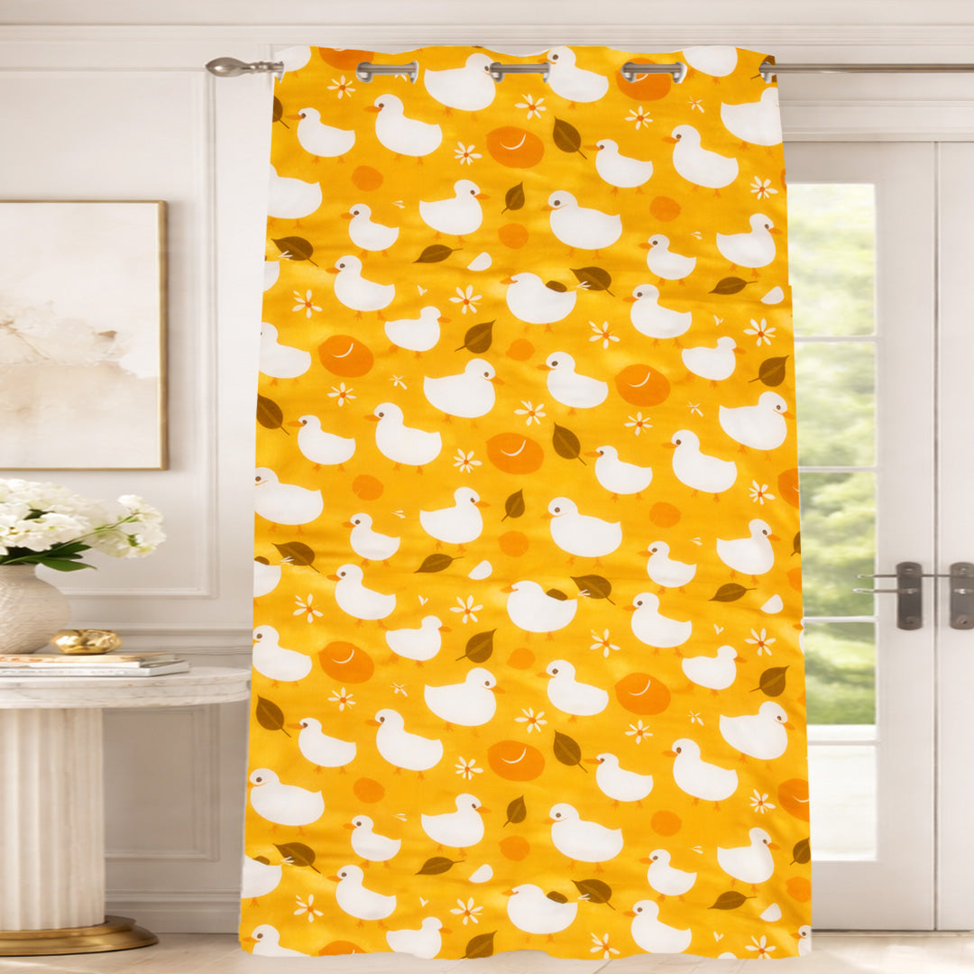 ANA Duck Mustard Kids Cotton Eyelet Curtain for Window, Door, Long Door  5 Feet 7 Feet 9 Feet | Soft Printed Curtain for Kids Room DŽcor Set of 1