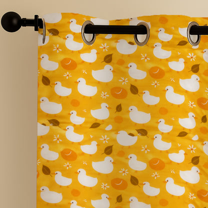 ANA Duck Mustard Kids Cotton Eyelet Curtain for Window, Door, Long Door  5 Feet 7 Feet 9 Feet | Soft Printed Curtain for Kids Room DŽcor Set of 2