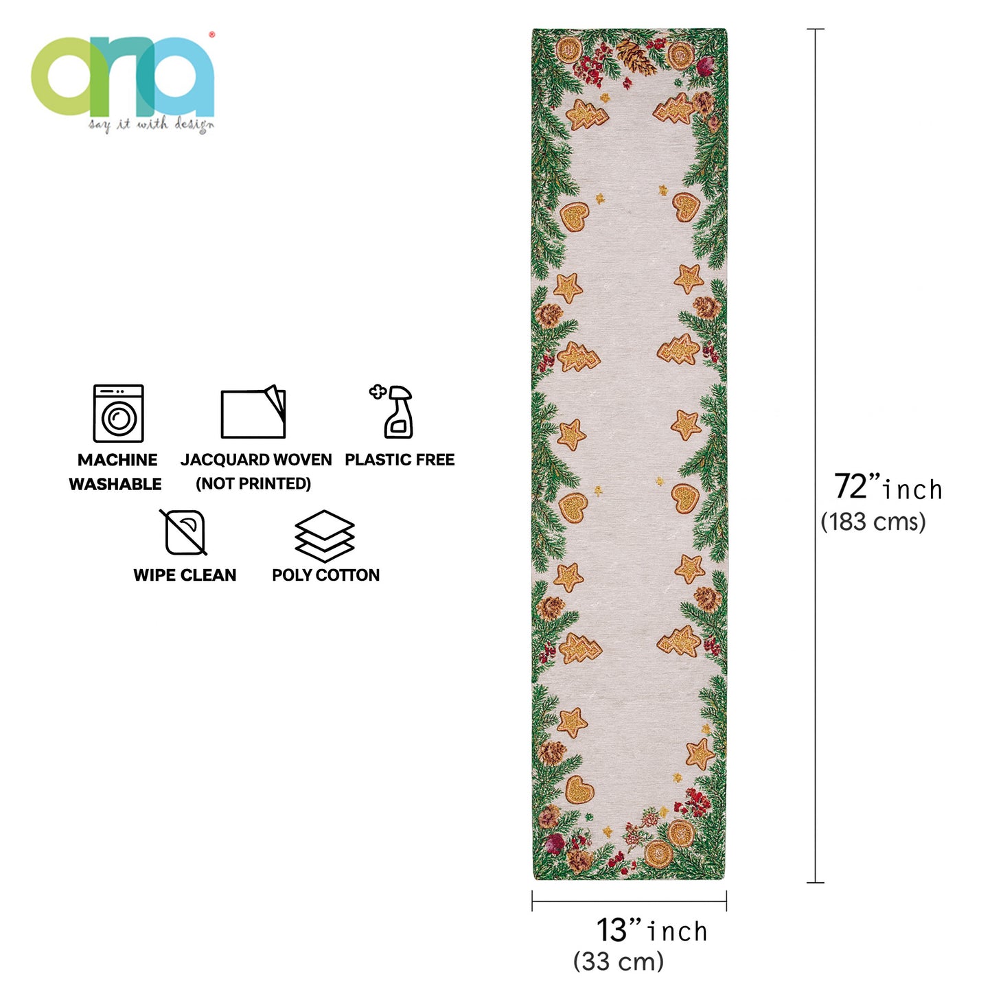 Ana Gingerbread Chrismas Table mats set of 2 , Jaquard Woven Polycotton table mat for dining table