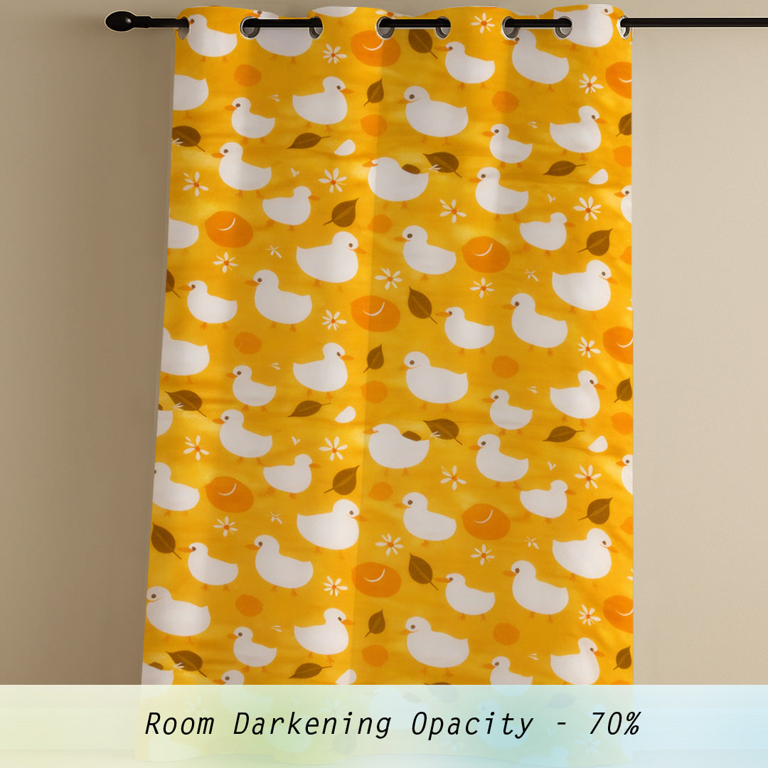 ANA Duck Mustard Kids Cotton Eyelet Curtain for Window, Door, Long Door  5 Feet 7 Feet 9 Feet | Soft Printed Curtain for Kids Room DŽcor Set of 3